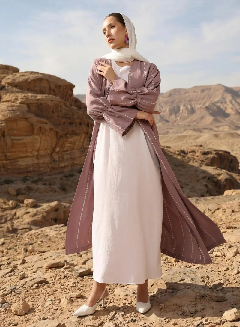 ISHIN  Pink thread embroidered Abaya with Hijab for Women | Best Price UAE